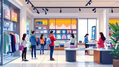 Modern clothing store ai digital screens automated checkout virtual assistants smart technology