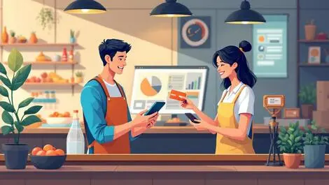 Malaysian merchant scanning digital payment happy customer pos