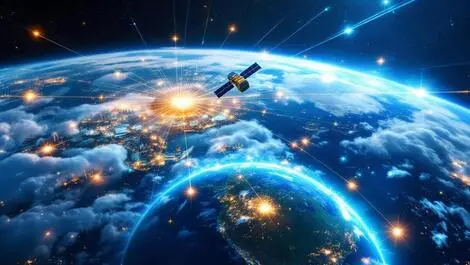 Realistic satellite orbiting earth global communication uk big ben landmarks