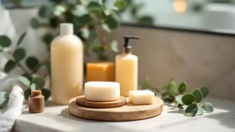 Natural soap products eucalyptus leaves organic fresh bathroom counter australia