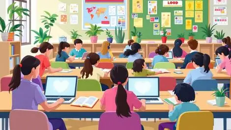 Australian school students classroom laptops books digital learning