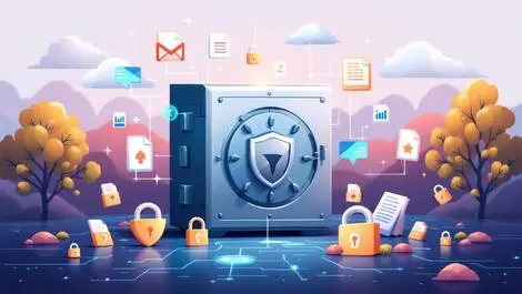 Secure data vault with digital files locks australian landscape opera house eucalyptus