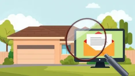 Realistic illustration australian suburban house magnifying glass email
