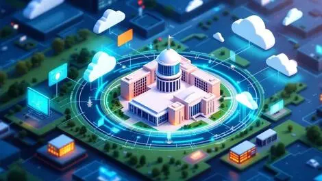 Australian government buildings cloud onpremises servers digital network illustration