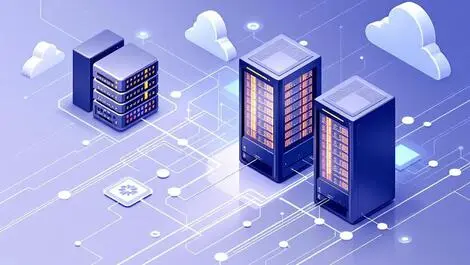 Modern data center with sleek server racks unified storage flow lines