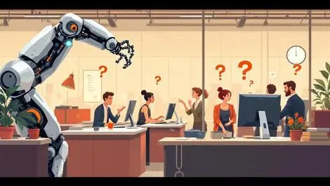 Uk office workers hesitant robotic arm assisting with paperwork