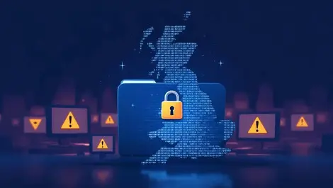 Locked police evidence folder binary code warning screens uk silhouette