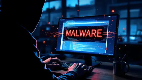 Computer screen hidden malicious code image file digital malware shadowy user