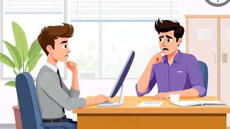 Australian office young job seeker reviewing resume recruiter watching