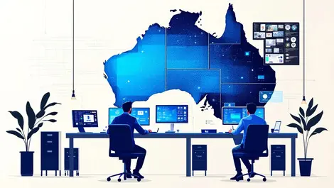 Cybersecurity experts monitoring screens australia it operations center