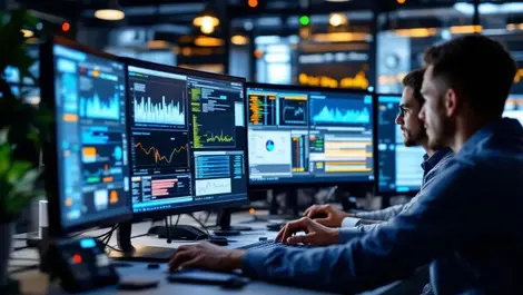 It operations team working modern office network monitoring dashboards