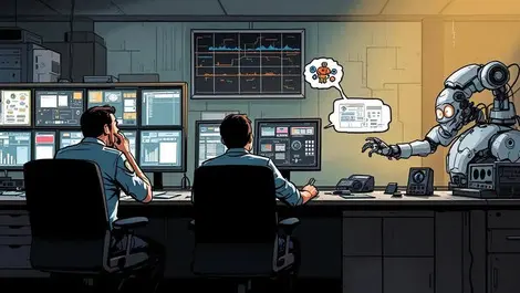 Security control room worried officers monitoring analog screens old equipment