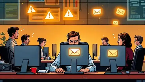 Australian office stressed employees email security breach warning