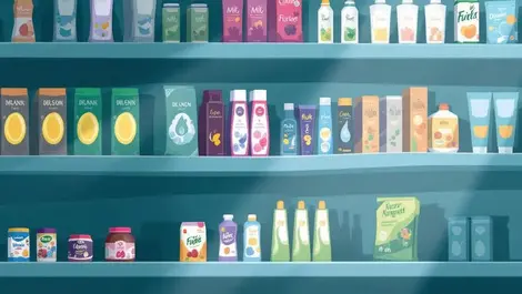 Illustration packages shelves shadows blending challenge uk market crowded