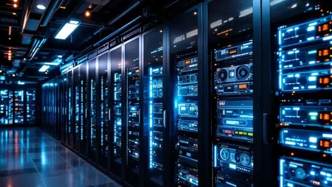 Modern server room advanced black racks cooling high performance gpus ai