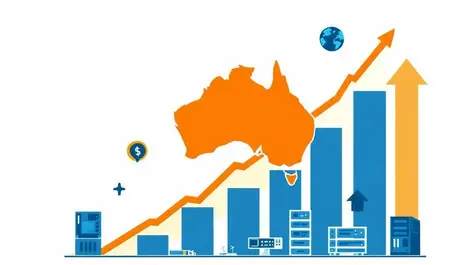 Rising bar graph australia tech icons growth arrows infographic style
