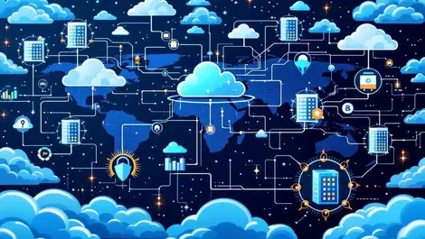 Global cloud servers data flow weather secure fast transfer world map