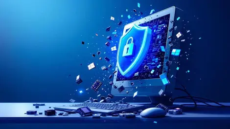 Glowing security shield over windows pc retiring legacy drivers