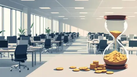 Modern uk open plan office hourglass pound coins wasted time money