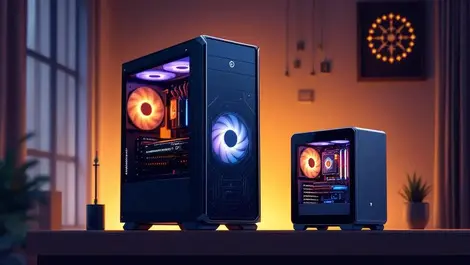 Sleek desktop gaming pc and compact mini pc with open side panel