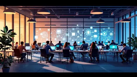 Modern australian open plan office ai experimentation workspace