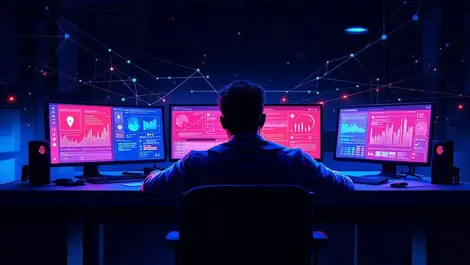 Moody anz ciso dark office ai threat dashboards blue red light