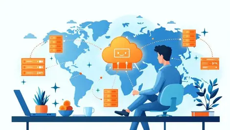 Software engineer deploying web app to global cloud network