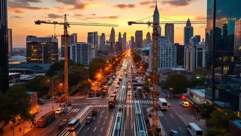 Melbourne sunset skyline fibre optic cable install construction