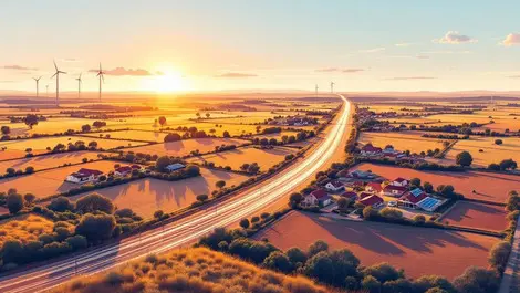 Australian rural fibre optic broadband network at sunrise realistic