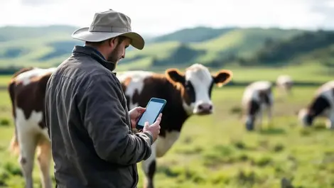 New zealand beef farm smartphone scan cow paddock daylight weighing tech