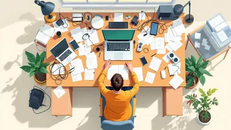 Australian home office desk overflow disorganized to neat