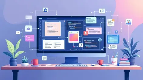 Neutral developer desk software workflow automation hub flat